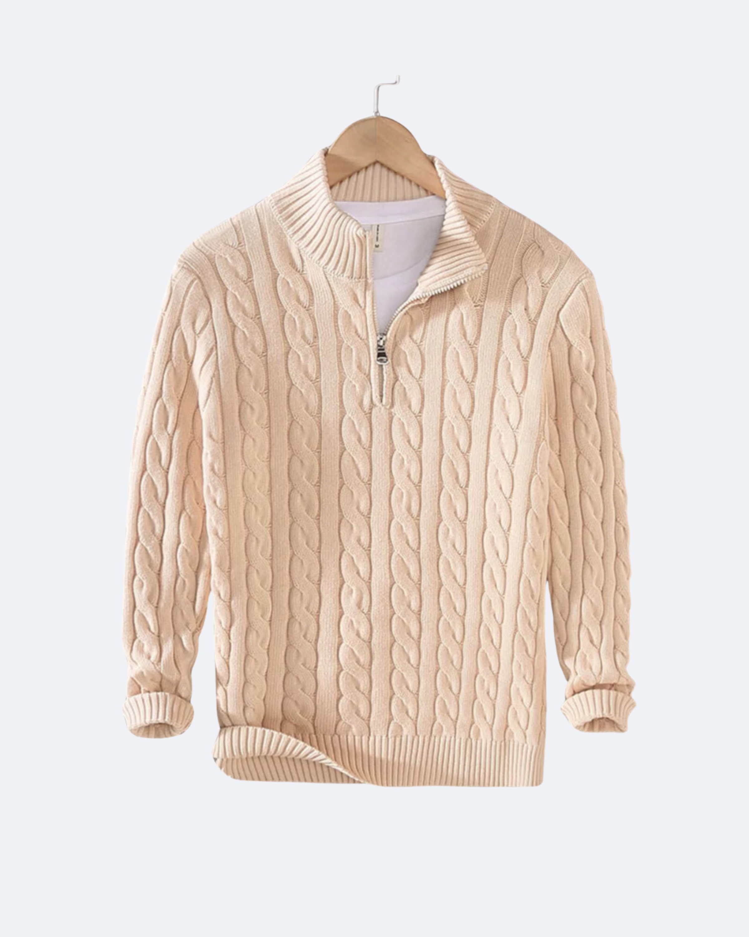Claudio Zopfstrickpullover mit kurzem Reißverschluss