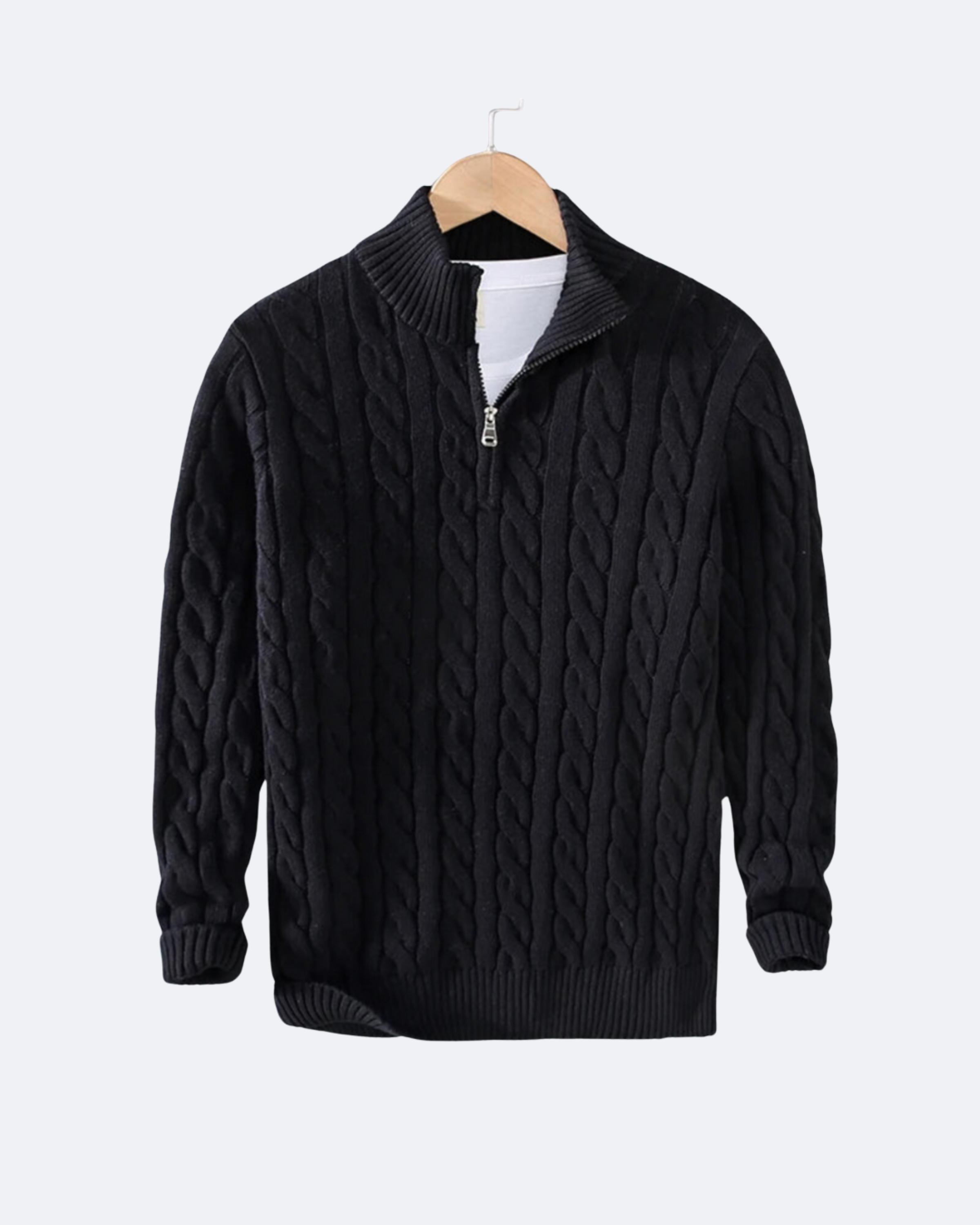 Claudio Zopfstrickpullover mit kurzem Reißverschluss