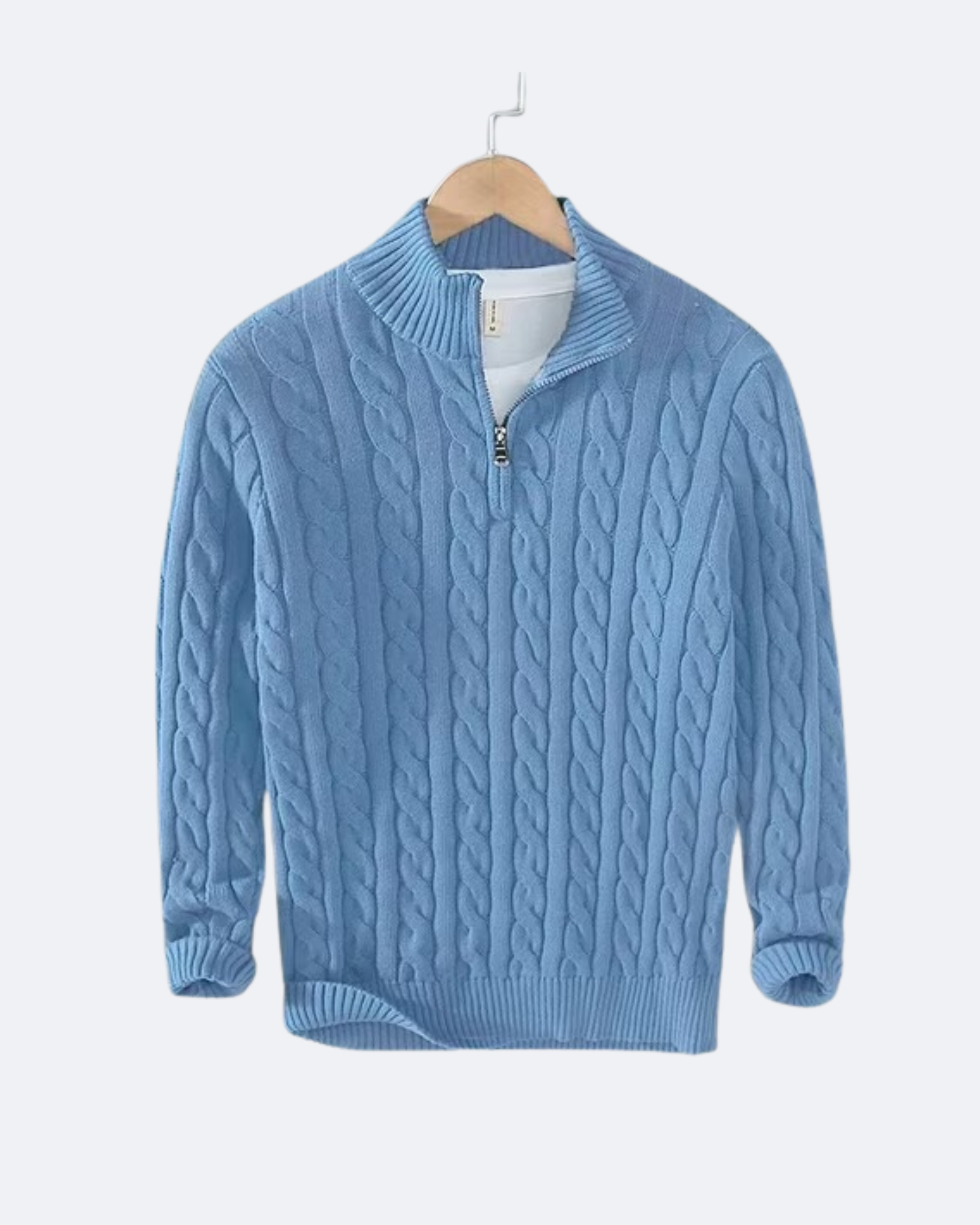 Claudio Zopfstrickpullover mit kurzem Reißverschluss
