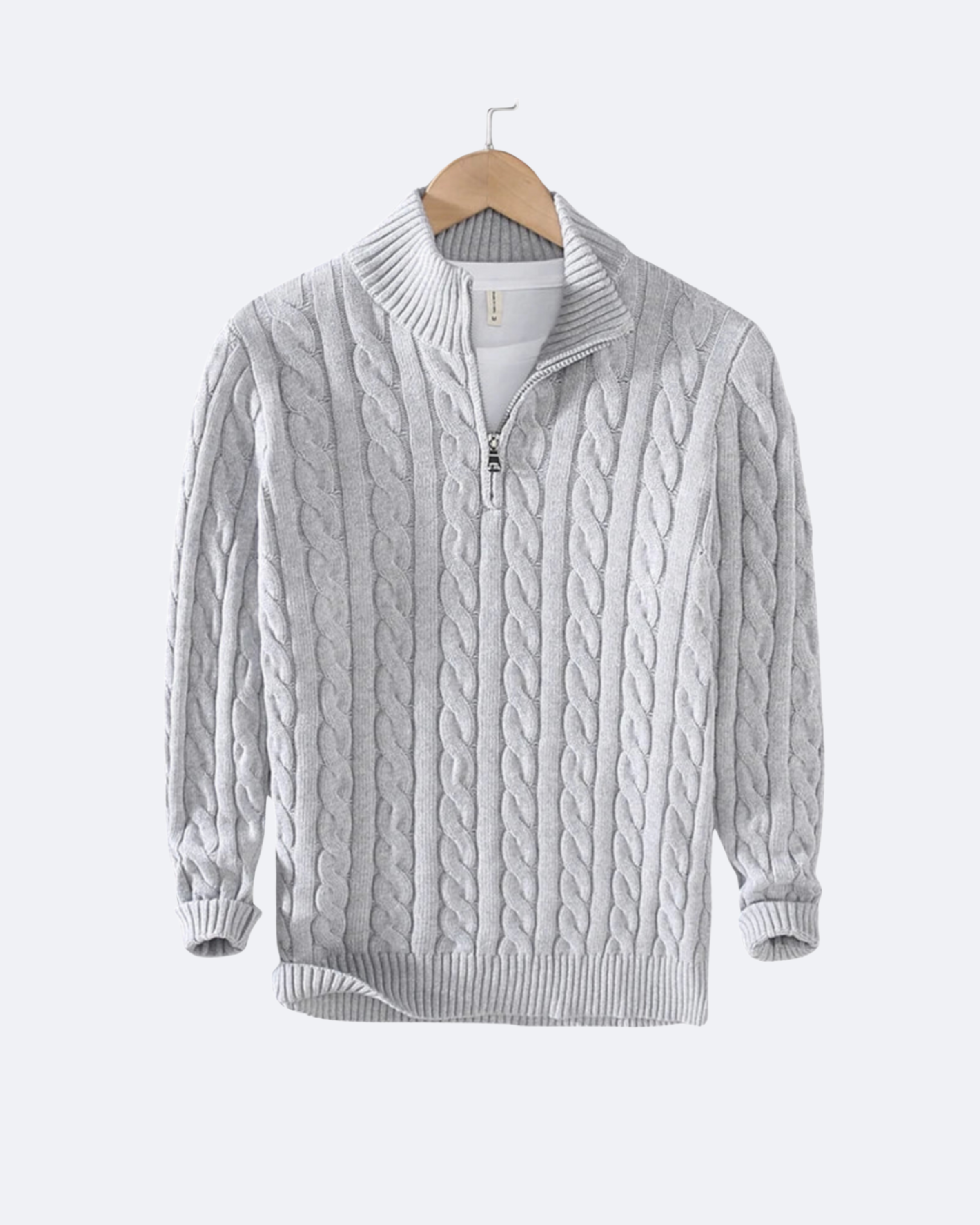 Claudio Zopfstrickpullover mit kurzem Reißverschluss